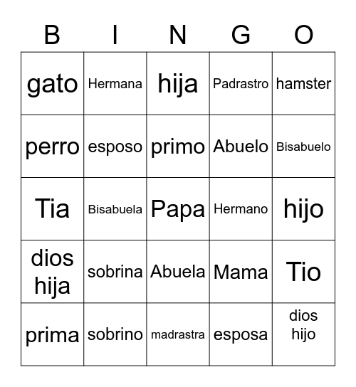 Familia bingo Card