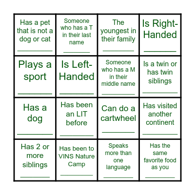 Mingle Bingo Card