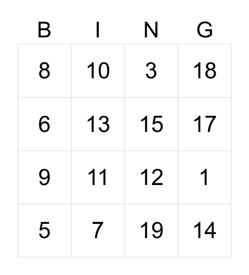 Bingo Schwingo Bingo Card