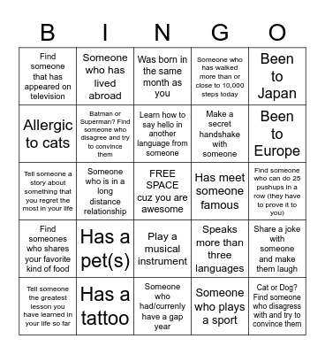 UpYouth Bingo Card