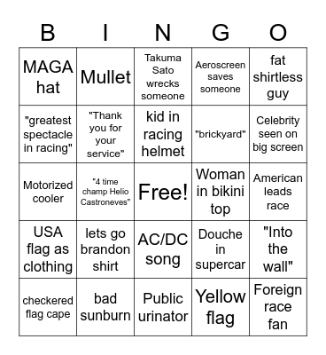 Indy 500 Bingo Card