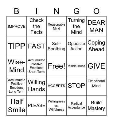 DBT Bingo! Bingo Card