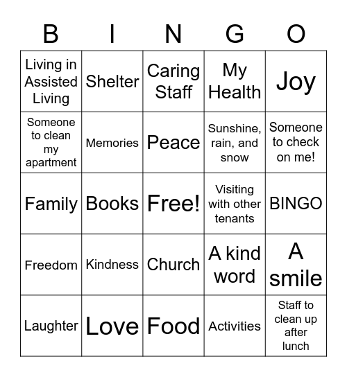 Thankful Bingo Card