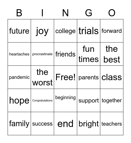 Graduation Bingo Card