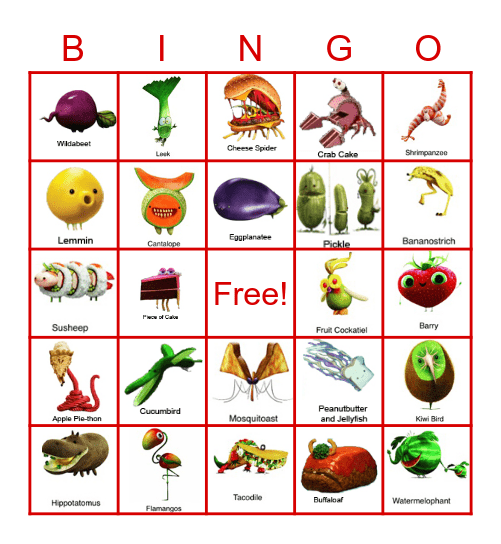 FOODIMAL BINGO Card