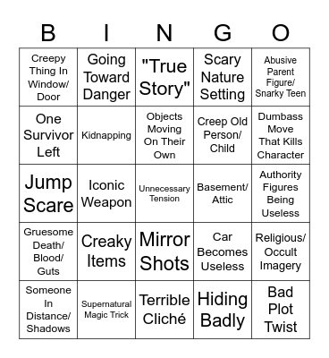 All-In-One Horror Movie Bingo Card