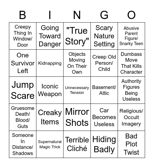 All-In-One Horror Movie Bingo Card