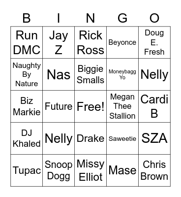 Hip Hop Bingo Card