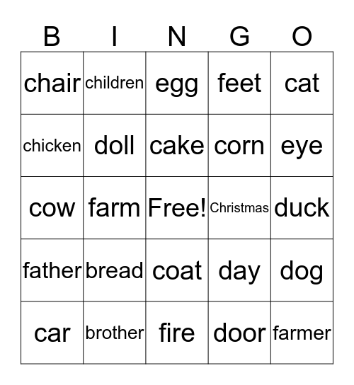 Sight Word Bingo Card