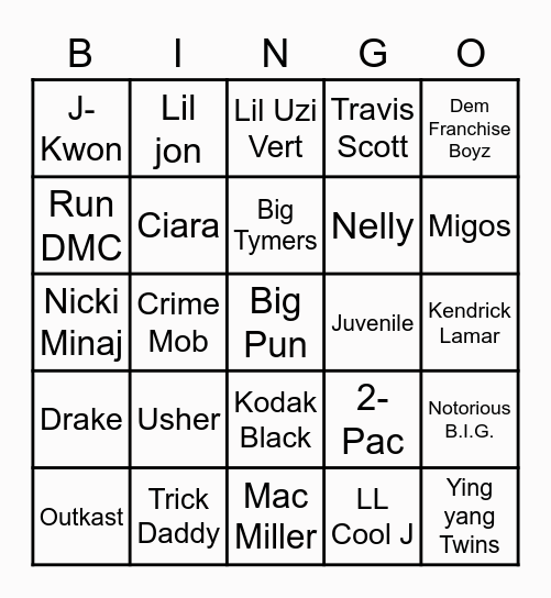 Hip-Hop Bingo Card