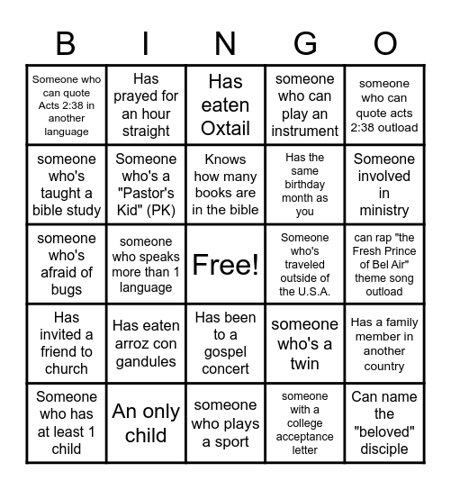 YOUTH CONNECT BINGO! Bingo Card