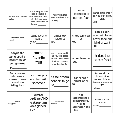 Get to know people Bingo Card