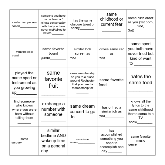 Get to know people Bingo Card