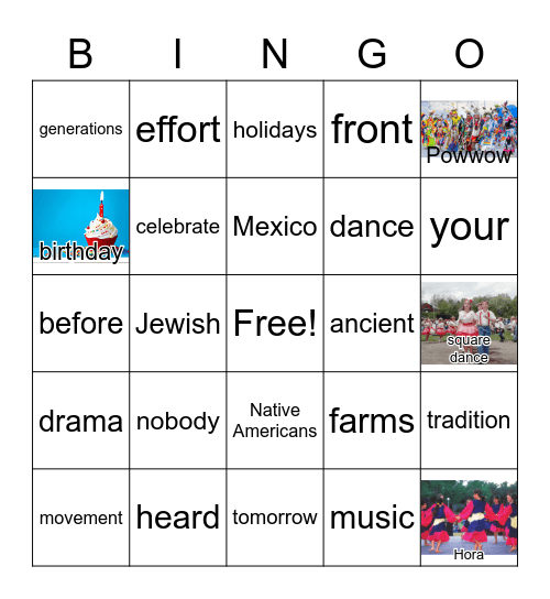 G1 U6 W4 TRADITIONS Bingo Card