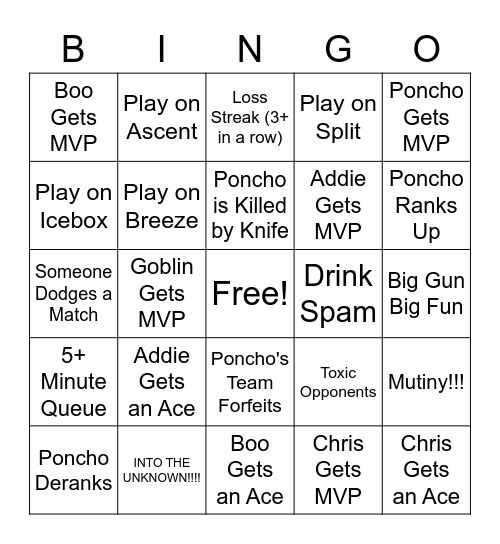 VALOBINGO 5/27/22 Bingo Card