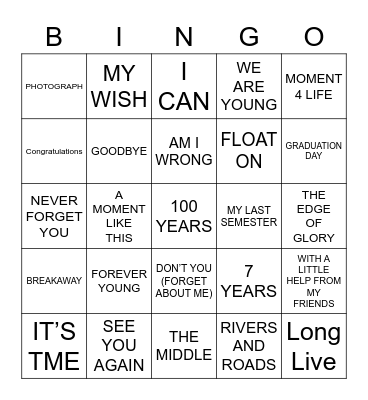 GRADUATION SONGS Bingo Card