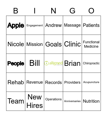 AMH - ALL STAFF MEETING Bingo Card