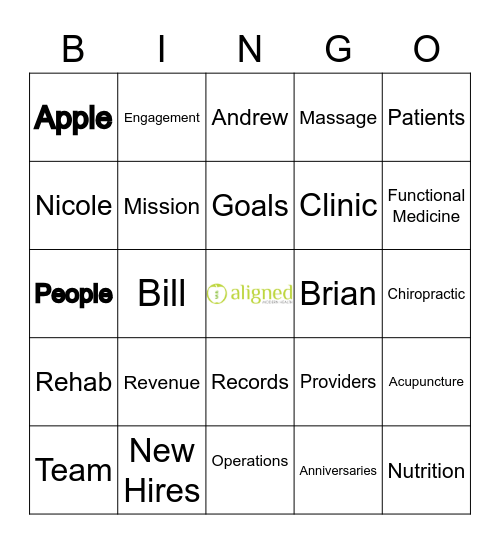 AMH - ALL STAFF MEETING Bingo Card