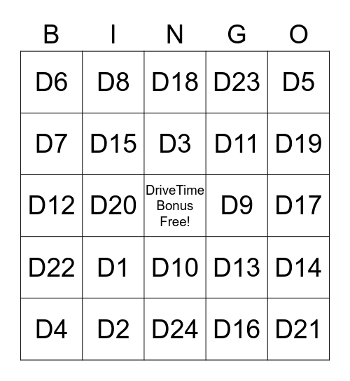 DriveTime Bingo Card