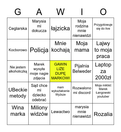 GAWINGO Bingo Card