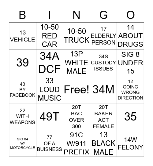 Dispatcher  Bingo Card