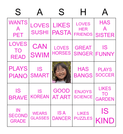SASHA'S BIRTHDAY BINGO !!! Bingo Card