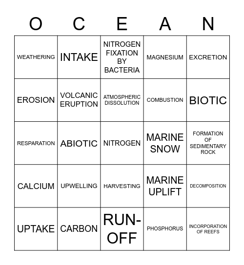 Marine Project Bingo Card