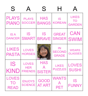 SASHA'S BIRTHDAY BINGO!!! Bingo Card