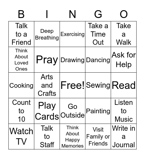 Stress Relief Bingo Card