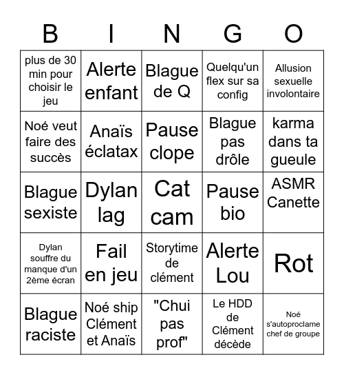 Soirée KCDQ Bingo Card