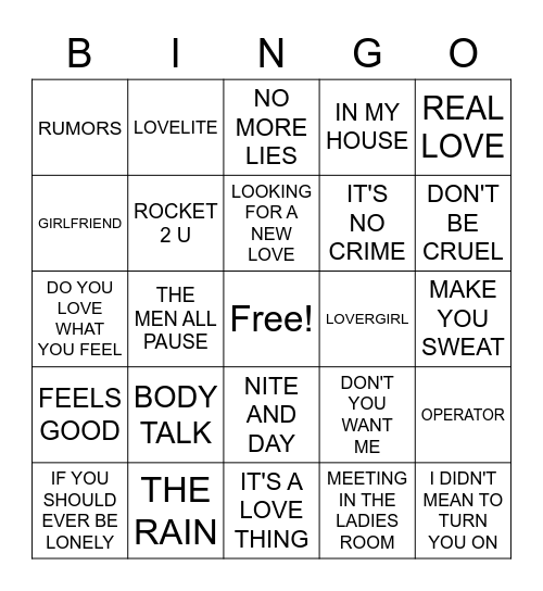 80'S R&B Bingo Card