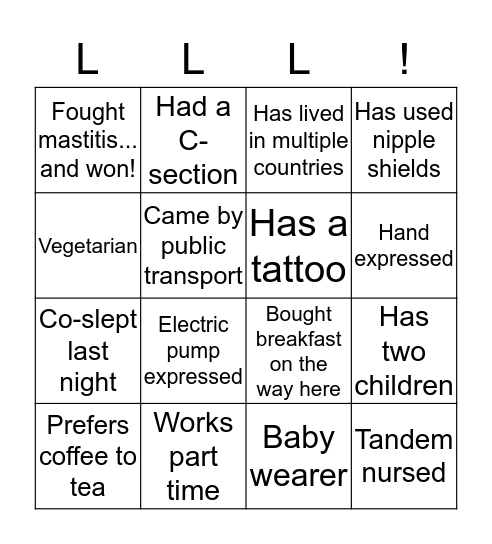 Breastfeeding Bingo! Bingo Card