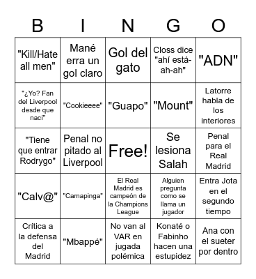 Final de la Champions Bingo Card