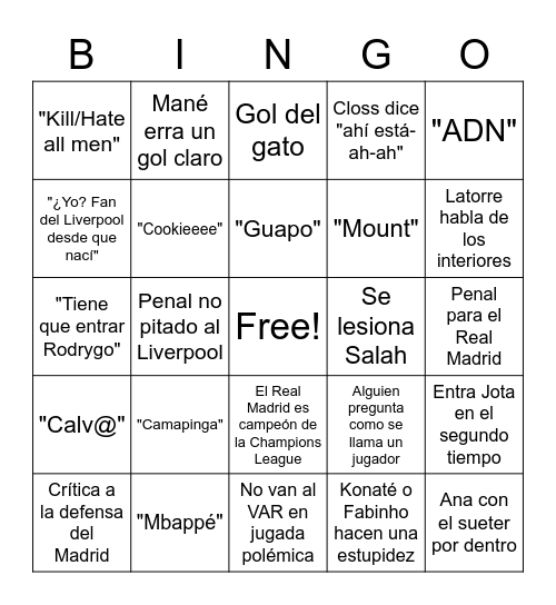 Final de la Champions Bingo Card