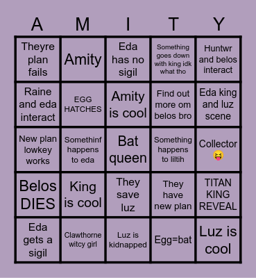 I love amity Bingo Card