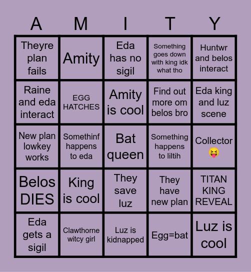 I love amity Bingo Card