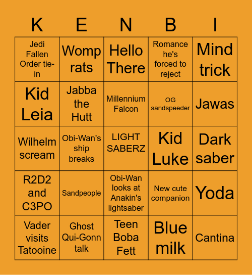 Kenobi Bingo Card