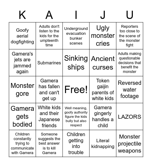 Gamer Movie Trope Bingo Card