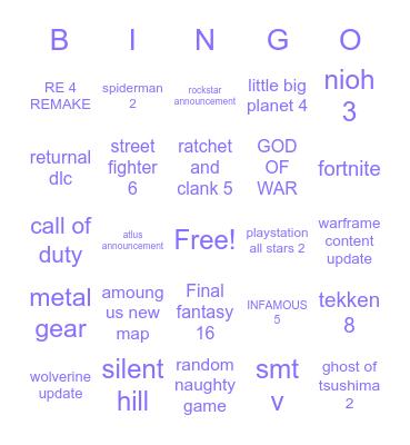 state of play Bingo Card