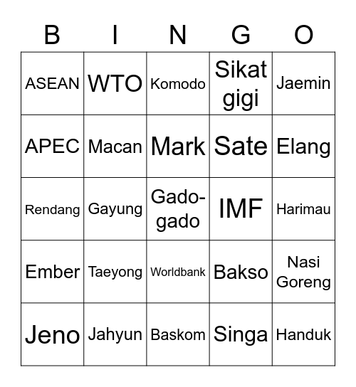 Younghoon Bingo Card