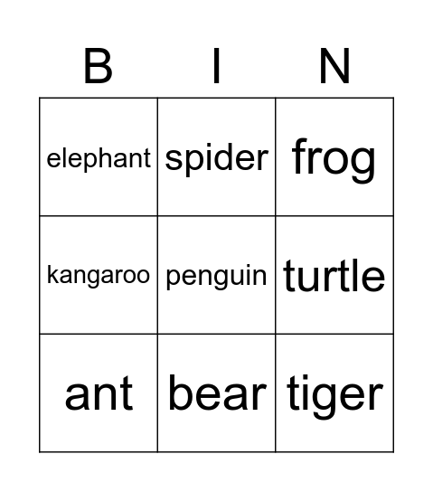 Animals Bingo Card