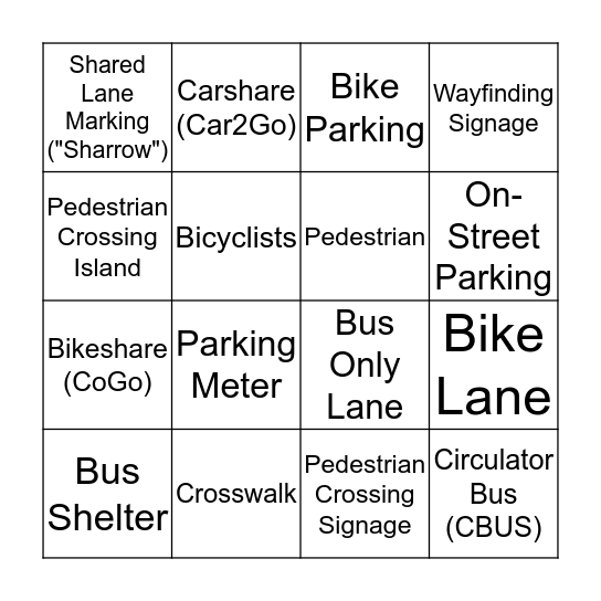 Columbus Transportation BINGO Card