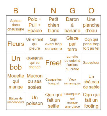 Touquet Trip Bingo Card