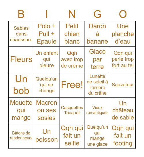 Touquet Trip Bingo Card