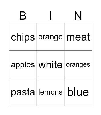 Food ans colours Bingo Card