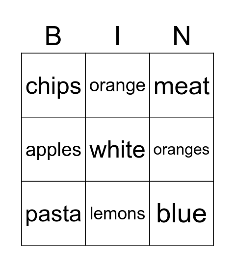 Food ans colours Bingo Card