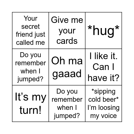 ALADDIN’S BINGO Card