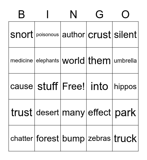 Watching Wild Animals Bingo Card