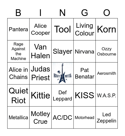 Hard Rock Bingo Card