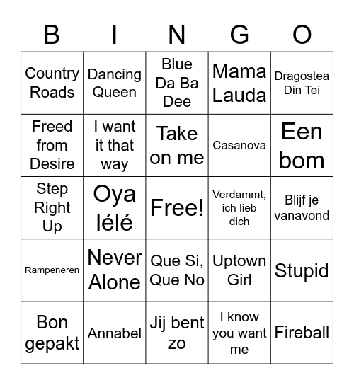 Muziekbingo Card